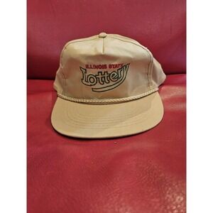 Vintage Illinois State Lottery Hat Cap Snap Back‎ Tan Embroidered Promo Mens 90s
